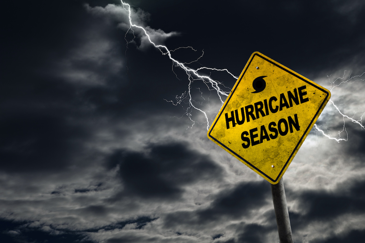 Hurricane Season Sign with Stormy Background