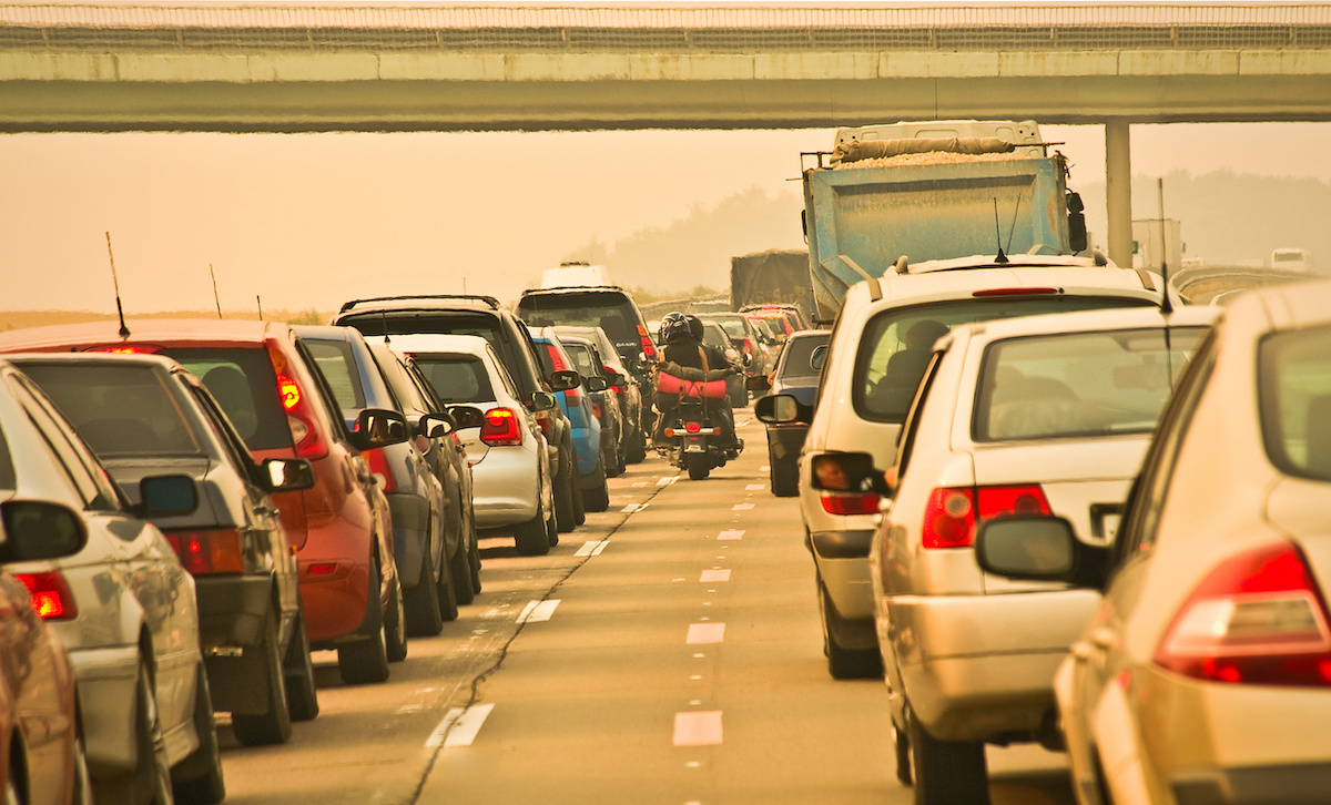 jammed traffic, heat and smog